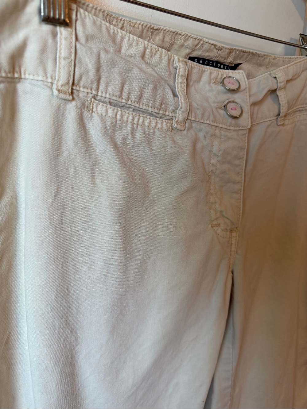 Sanctuary for Anthropologie Women’s Cream Straight-Relaxed Pants 100% Cotton - Picture 3 of 6